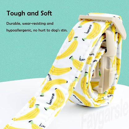 Faygarsle Cute Banana Print Dog Collar Spring Summer Design for Small Medium Large Dogs White and Yellow M