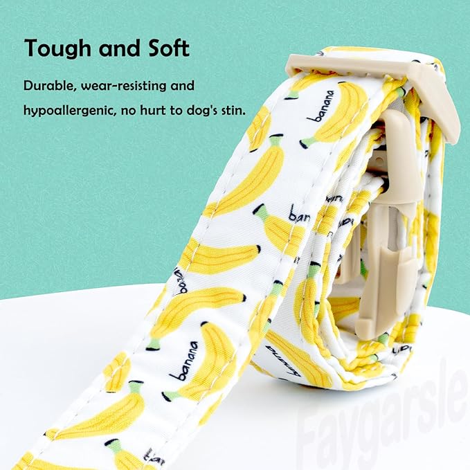 Faygarsle Cute Banana Print Dog Collar Spring Summer Design for Small Medium Large Dogs White and Yellow S
