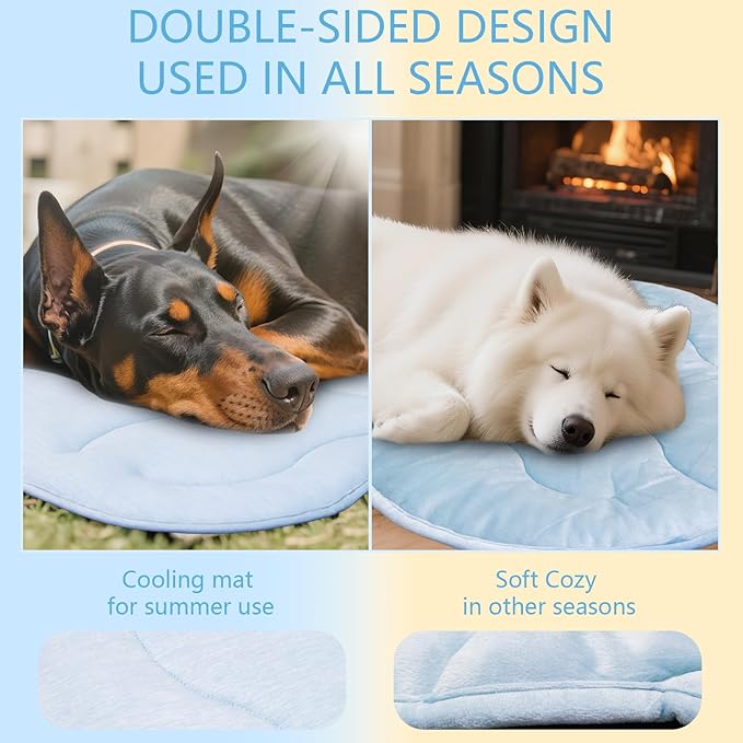 BECEMURU Dog Cooling Mat - 36" x 23" Reversible Cooling Pad for Crate, Kennel, Bed, Sofa - Machine Washable, Durable, Non-Gel - Keep Your Pet Cool and Comfortable (Cloud-L: 45" L x 30" W x 0.8" Th)