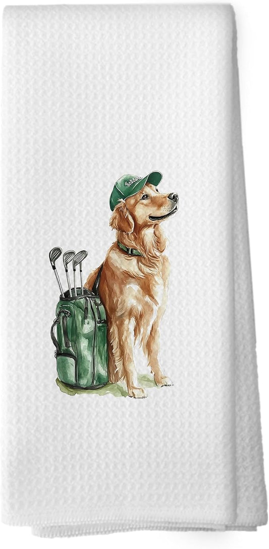 Golden Retriever Kitchen Towels - Golden Retriever Dog Dish Towels, Sports Gifts, Pet Golf Club Decorative Absorbent Dishcloths Hand Towels for Kitchen Gym Decor 16x24 Inches