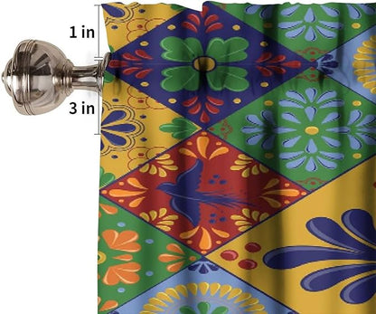 Mexico Fiesta Valance Curtains Mexican Floral Bird Talavera Ceramic Tiles Pattern Window Treatment Valances Short Curtains Rod Pocket Drape for Dining Room Home Kitchen Decor, 54x18inch