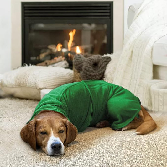 Geyecete Dog Drying Coat - Dog Bathrobe Towel - Microfibre Fast Drying Super Absorbent Pet Cat Bath Robe Towel, Luxuriously Soft Green XL