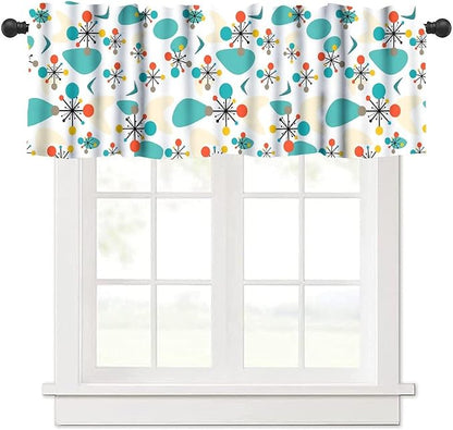 Mid Century Modern Kitchen Valance Curtains, Retro Atomic Starburst Abstract Geometric Pattern 1950S 60S Vintage Window Curtain Valance for Bedroom Living Room 54x18inch