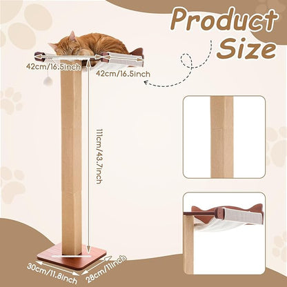 Sintuff Cat Window Perch with Scratching Post Climbing Tree Hammock Mounted with Suction Cups 46 Inch Tall Adjustable Narrow Cat Tree Climbing Pole for Playing Sleeping Watching Birds(Square)