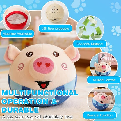 Interactive Dog Toys, 2026 New Active Moving Pet Plush Toy, Rechargeable Squeaky Dog Ball Toy with Talking Sound, Washable Bouncing Piggy Toy for Dogs Puppies (Blue)