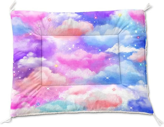 Dog Cat Bed Mat Ultra Soft Fluffy Pet Bed Washable Fashion Dog Crate Beds Comfy Comfy Pet Sleeping Pad Suitable for Pet Raised Bed(30"x26",Colorful Clouds)