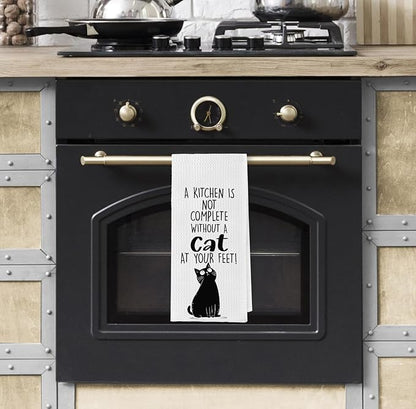 Funny Black Cat Dish Towels for Kitchen, A Kitchen is Not Complete Without A Husky at Your Feet, Black Cat Gifts, Cat Kitchen Towels, Cat Christmas Decorations, Gifts for Cat Lovers 16x24 inch