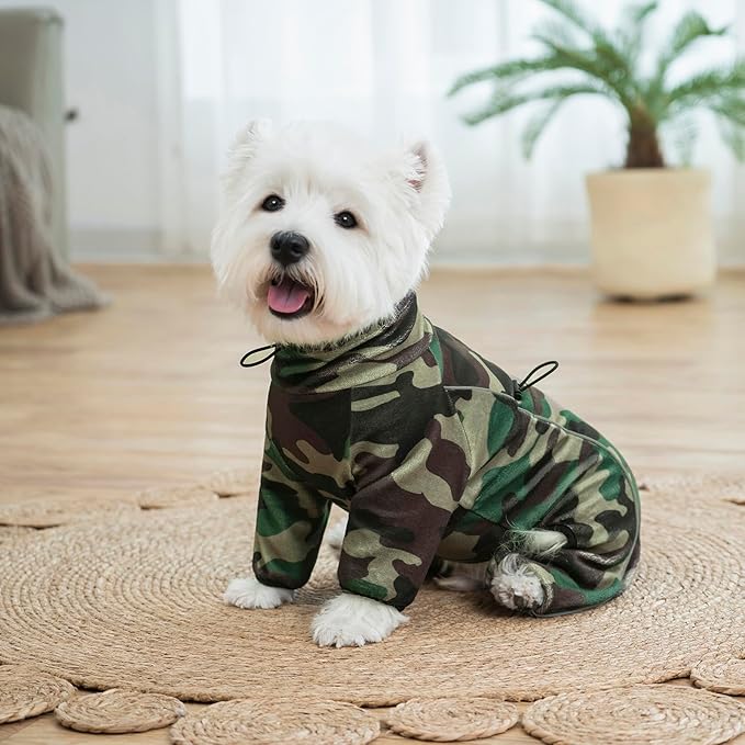 Fleece Dog Coat for Small Medium Dog,Pullover Pajamas Jumpsuit Bodysuit Puppy Coats with Legs, Pet Windproof Warm Cold Weather Jacket Full Body Vest Cozy Snowsuit Outfit Clothes (Camo, S)