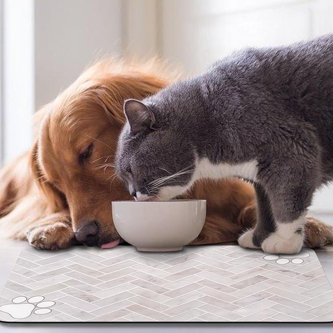 Dog Food Mats,Cat Absorbent Water Bowl Feeding Mats Pet Placemats for Food and Water Wood 24 * 32 inch