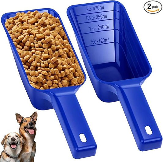 2 Cup Dog Food Scoop(2 Pack), Plastic Pet Food Scoop with Measuring Lines for Accurate Pet Food Portions,Dishwasher Safe (Blue)
