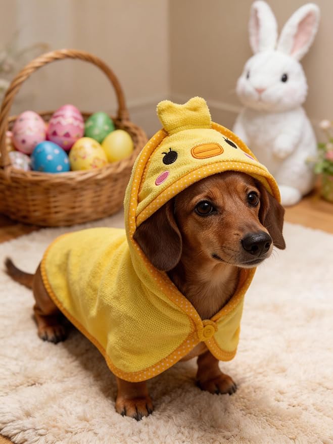 Dog Hooded Bathrobe Towel, Fast Drying Bath Towel Absorbent Warm Blanket Yellow S