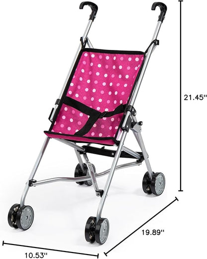 Bayer Buggy Umbrella Doll Stroller - Hot Pink & White Polka Dots, Foldable Toy Stroller for 18 inch Dolls, Ages 3+