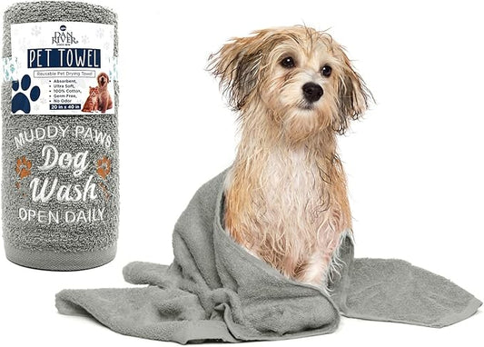 DAN RIVER Dog Towel - Pack of 1, 100% Cotton, 20x40, Ultra Soft 450 GSM, Super Absorbent & Quick Drying Towel for Dogs, Cats, and Other Pets, High Rise.