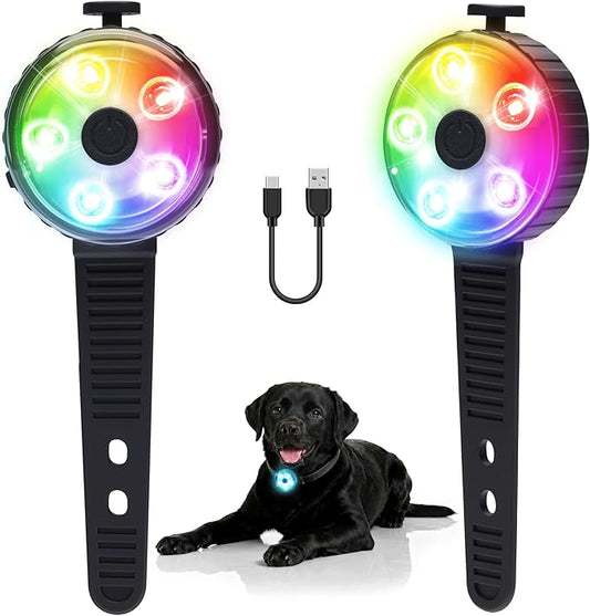 2-Pack Dog Collar Light, Fyorbietail 2025 Upgraded 8 Changing Rechargeable Dog Light with Durable Silicone Band, IPX7 Waterproof Collar Lights for Nightwalking, Hiking