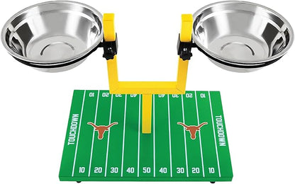 NCAA Texas Longhorns Goalpost Football Field Dog Feeder – Adjustable Elevated Dog Bowls with Stand, 2 Stainless Steel Bowls, Non-Slip Rubber Feet, Raised Pet Feeder for Large & Small Dogs