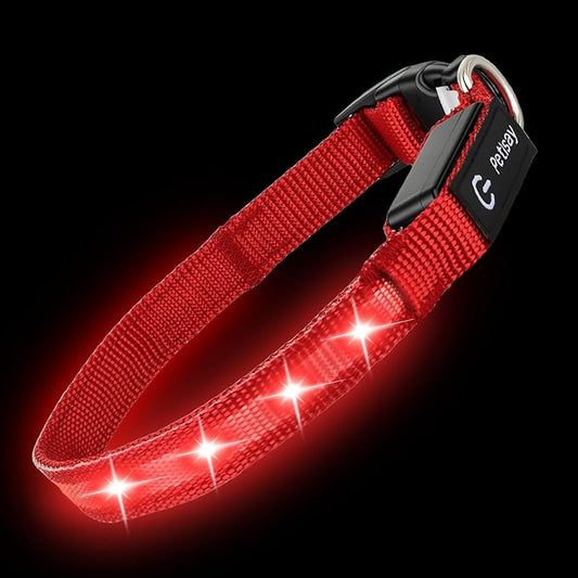 LED Dog Collar for Small Dogs Cats - Fully Waterproof & Adjustable Glow Collar - USB-C Rechargeable for Night Walking, Safety - Flashing Lighted Collar for Dogs(Red,XS)