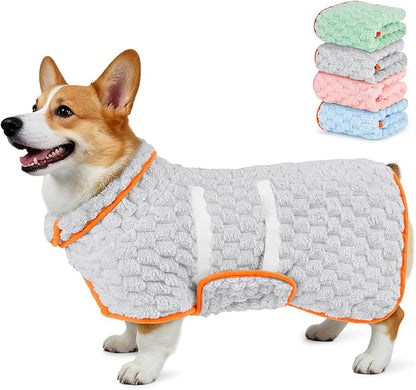 Glittme Dog Bathrobe for Drying Dogs, Super Absorbent Fleece Dog Towel Robe, Adjustable Dry Coat for Large Medium Small Dogs, Warm Pet Drying Vest for After Bath, Swimming, Muddy Walks & Car Travel