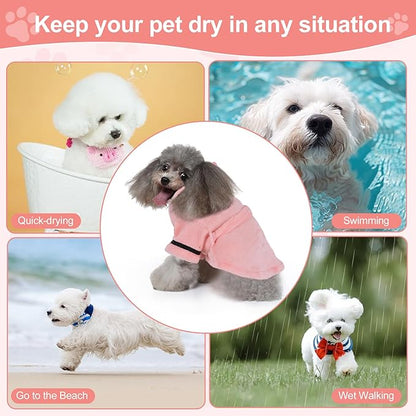 Bathrobe for Teacup Dogs, Dog Bath Robe, Dog Towel Robe, Hooded Dogs Bathrobe Towel Quick Drying and Super Absorbent Bath Towel with Belt(Pink)