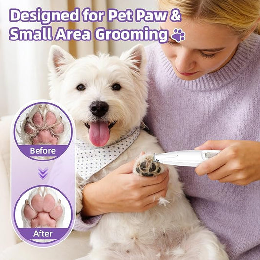 Dog Paw Trimmer with LED Light, Ultra-Quiet Pet Hair Clippers for Small Areas, Cordless Dog Grooming Kit for Paws, Eyes, Ears & Rump, Low Noise Rechargeable Shaver for Anxious Dogs & Cats