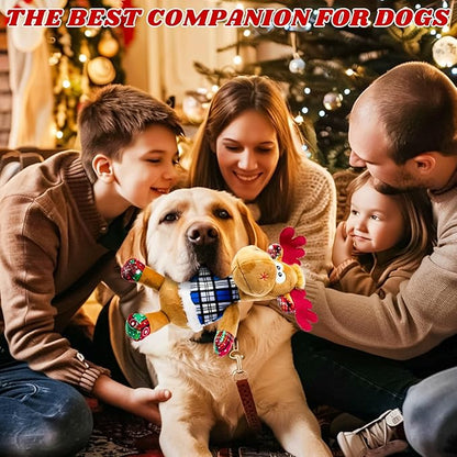 Dog Toys Squeaky Interactive Puppy Teething Chew Toy with Crinkle Sound Paper Tail Stuffed PP Cotton,Keep Them Busy, Large Medium Small Breeds Indoor Play, Christmas Deer