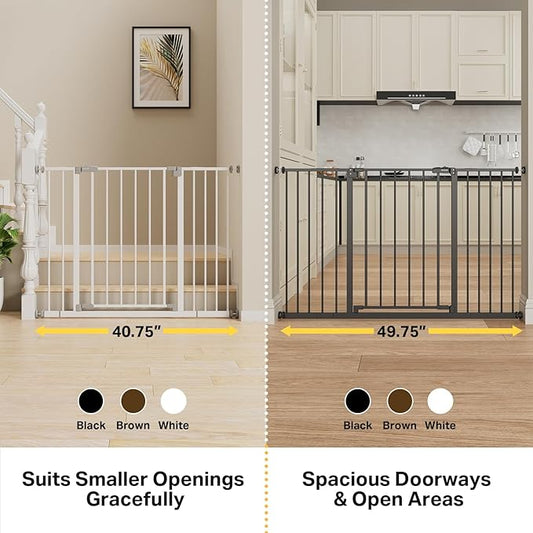 InnoTruth 29.5–49.75" Extra Wide Baby Gate for Stairs, 30" Tall Walk Through Dog Gate for Stairs & Doorways, Pressure-Mounted Safety Gate for Pets & Kids, Dual Lock & 2-Way Swing, White