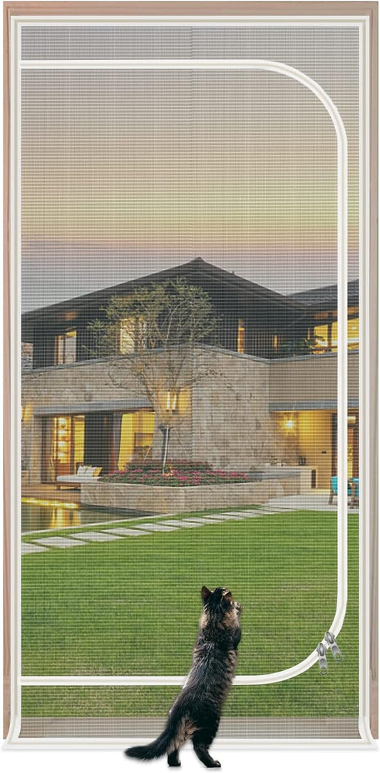 Reinforced Cat Screen Door,Fits Door Opening Size 40''x 83'',Thickened Resistant Mesh Screen Door for Living Room,Kitchen,Bedroom,Cat Introduction Screen with Zipper Closure.
