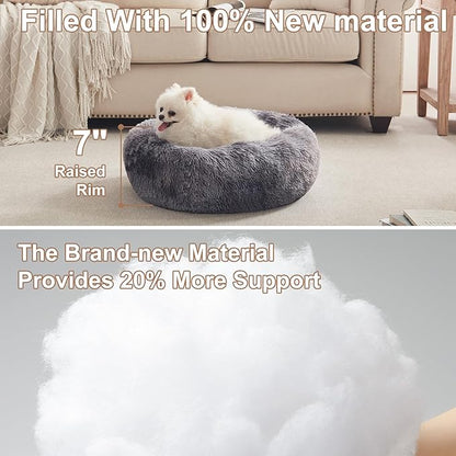 23 inches Donut Dog Bed for Small Dogs - Calming Washable Round Puppy Bed with Removable Cover, Fluffy Plush Pet Bed for Cats & Dogs, Fits up to 25 lbs Pets (Tie-dye Grey,Small)
