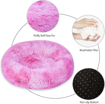 Calming Dog Bed for Medium Dogs Cats, Puppy 31'' Round Anti-Anxiety Warm Fluffy Plush Faux Fur Bed, Soft Anti-Slip Donut Washable, Cozy Medium Puppy Bed, Fits up to 50 lbs Pets