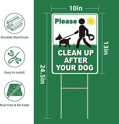 Clean UP After Your Dog Signs, 2-Pack 13"x10" Double-Sided H-Metal Stakes, Pick Up After Your Dog Sign for Yard, Please Clean Up After Your dog Sign