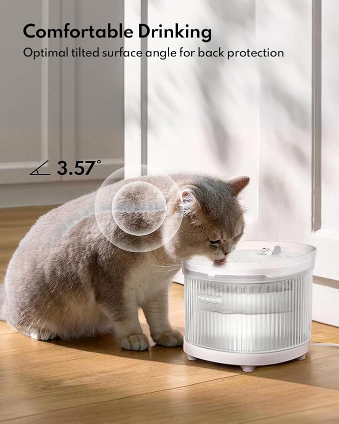 HomeRunPet Cat Water Fountain with Wireless Pump, Porcelain-Tray Pet Water Fountain Indoor, Detachable Design for Easy Cleaning, Ultra Quiet Cat Water Bowl, Filter Included, 2L/68oz