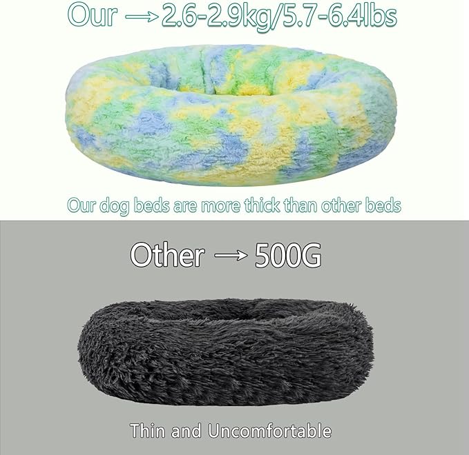 Calming Dog Bed for Big Dogs, 39'' Round Anti-Anxiety Warm Fluffy Plush Faux Fur Bed, Soft Anti-Slip Donut Washable Big Pet Bed, Cozy Big Dogs Bed, Fits up to 100 lbs Pets