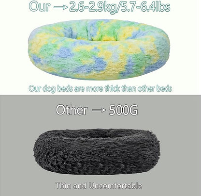 Calming Dog Bed for Big Dogs, 39'' Round Anti-Anxiety Warm Fluffy Plush Faux Fur Bed, Soft Anti-Slip Donut Washable Big Pet Bed, Cozy Big Dogs Bed, Fits up to 100 lbs Pets