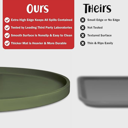 DogBuddy Dog Food Mat - Waterproof Dog Bowl Mat, Silicone Pet Mat for Food and Water Bowls, Nonslip Pet Feeding Mat with Edges, Dogs Food Mats for Floors, Puppy Supplies (XS, Khaki Green)