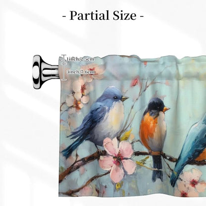 Spring Floral Bird Curtain Valance Short Rod Pocket Window Treatment for Living Room Bedroom Kitchen Bathroom 1 Panel 54" W x 18" L