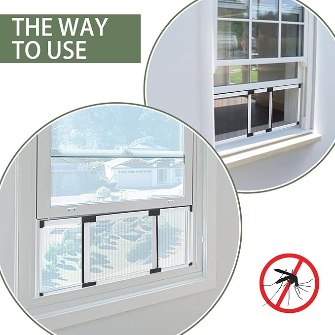 [FOR SMALL WINDOWS ONLY] FLYZZZ Adjustable Screen , 2 Packs 10" H x Fits 14" to 24" W | Stop & Measure Before Buying | Perfect for Bathroom & Basement Windows
