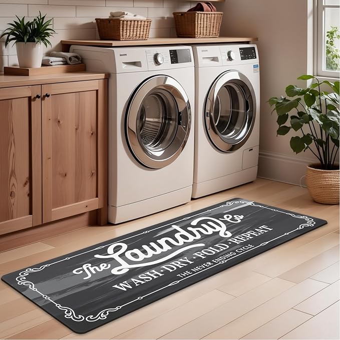 Pauwer Laundry Room Rug Runner 20"x60" Waterproof Rubber Laundry Mat Non Slip Kitchen Mats for Floor Washable Floor Mat Runner Rug for Farmhouse Mudroom Washroom Bathroom Decor