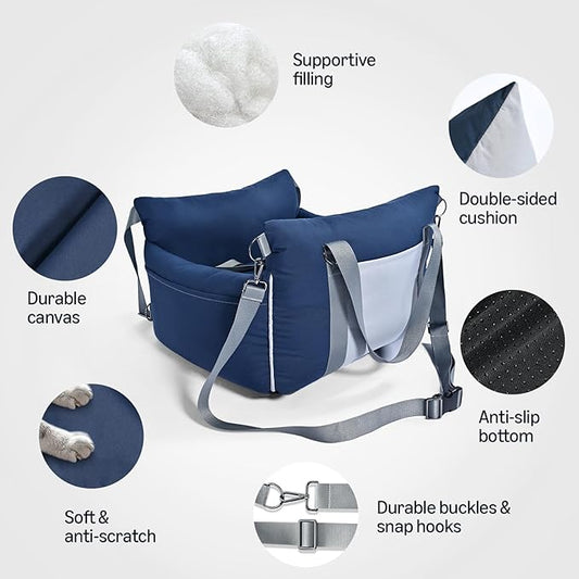 Amazon Basics Dog Car Seat, Pet Booster Car Seat for Small Medium Dogs, Outdoor Carrier Bed for Travel with Leash & Washable Cover