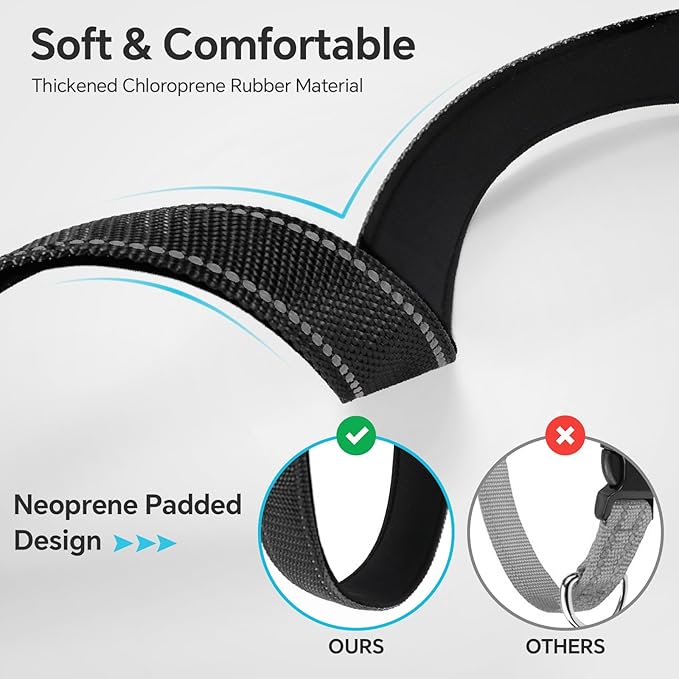 Reflective Dog Collar with Quick Release Buckle - Metal Ring - Adjustable Soft Neoprene Padded Basic Dog Collar for Small Medium Large Dogs (Black, Medium :Width 1",Neck 13.8-19.6")