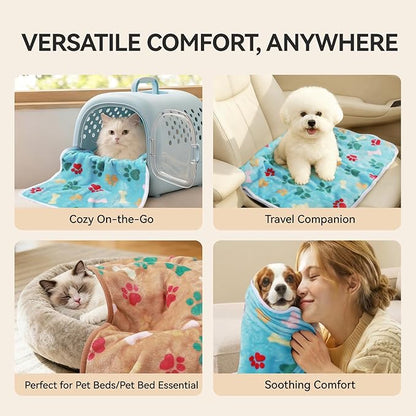 LINENLUX 1 Pack 3 Blankets Super Soft Fluffy Premium Fleece Dog Blankets for Puppy Cat Pet Blanket Flannel Throw Warm Sleep Bones and Claws 23x16 inches