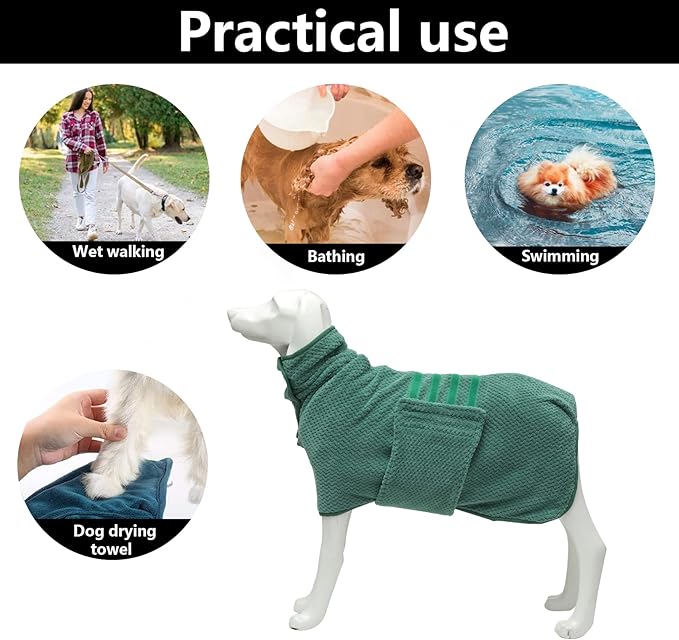 Geyecete Dog Bathrobe Towel Dog Drying Coat-Dry Fast Dog Bag-Pineapple Grid Fast Drying Super Absorbent Pet Dog Bath Robe Towel-Green-3XL