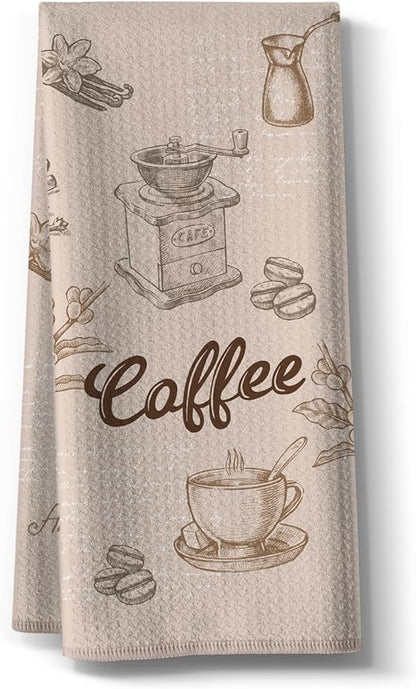 Coffee Themed Kitchen Towels-Funny Joked Absorbent Drying Hand Towel Bar Dishcloth, for Café Lovers,Neighbor,Women,Mom,New Home On Birthday,Christmas,Thanksgiving Day,16" x 24"