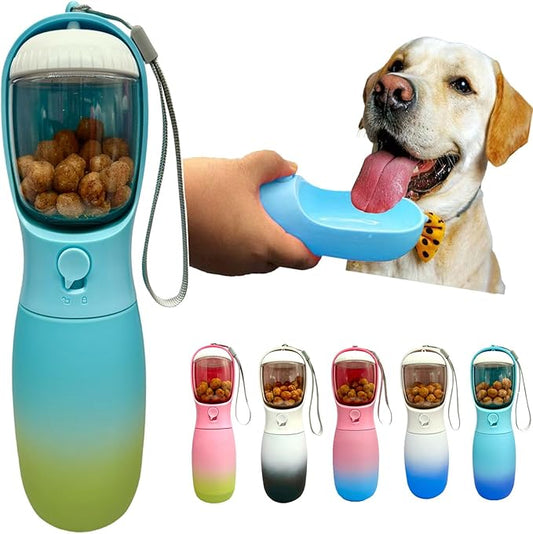 Dog Water Bottle,2 in 1 Portable Pet Water Bottle with Food Container,Lightweigh,Portable Water Dispenser,Outdoor for Cat,Puppy,Pets for Walking,Hiking,Travel (Green&Blue, 10Oz)