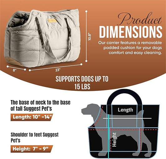 NoblePup Plush Dog Purse Carrier for Small Dogs, Soft Tote Bag with Safety Harness Clip, Cozy Pet Carrier for Dogs Under 15 lbs, Comfortable Dog Shoulder Carrier for Travel, White 2.0