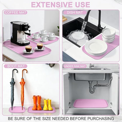 Small Silicone Pet Food Mat with Raised Edge for Food and Water Bowl, Square Dog Feeding Mats, Cat Food Trays for Floor Waterproof, Rubber Tray for Dogs and Cats, 12 x 12 x 0.7 Light Pink