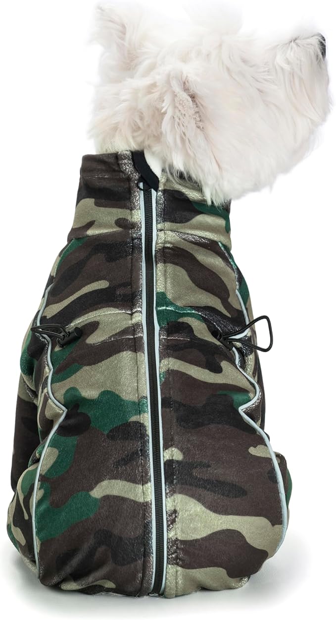 Fleece Dog Coat for Small Medium Dog,Pullover Pajamas Jumpsuit Bodysuit Puppy Coats with Legs, Pet Windproof Warm Cold Weather Jacket Full Body Vest Cozy Snowsuit Outfit Clothes (Camo, XXL)