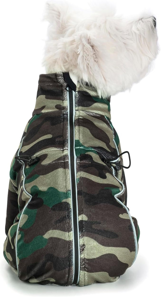 Fleece Dog Coat for Small Medium Dog,Pullover Pajamas Jumpsuit Bodysuit Puppy Coats with Legs, Pet Windproof Warm Cold Weather Jacket Full Body Vest Cozy Snowsuit Outfit Clothes (Camo, L)