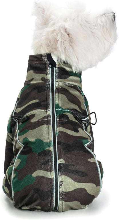 Fleece Dog Coat for Small Medium Dog,Pullover Pajamas Jumpsuit Bodysuit Puppy Coats with Legs, Pet Windproof Warm Cold Weather Jacket Full Body Vest Cozy Snowsuit Outfit Clothes (Camo, S)