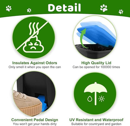 Dog Poop Trash Can Outside, 20L/5Gallon Dog Waste Trash Can with Lid, Pedal and Removable Inner Waste Bin, Pet Poop Bucket with 100 Bags, Blue