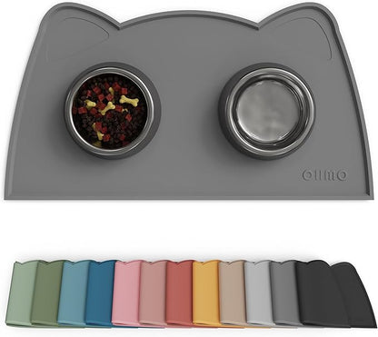 OHMO - Cat Food Mat, Silicone Pet Feeding Mat for Floor Non-Skid Waterproof Dog Water Bowl Tray, Easy to Clean Pet Placemat (Dark Grey, 18 * 9.8'')