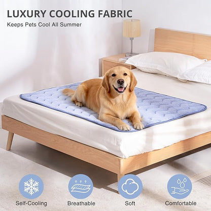 Dog Cooling Mat, Double-Sided Cooling Pet Pad, 39" x 28" Arc-Chill Cool Fiber & Q-MAX>0.45, Soft Breathable Pet Bed for Couch, Crate & Car, Foldable & Washable Summer Pet Blanket - L